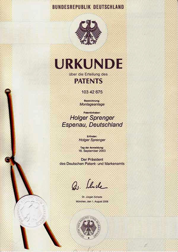 Holger Sprenger - Patent - Montageanlage